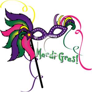 299x300 A Purple Masquerade Mask With Mardi Gras! Text Clipart Image