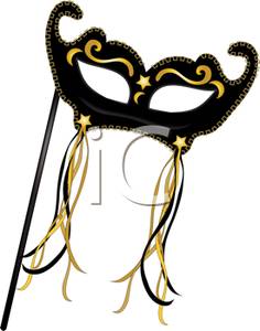 236x300 A Black And Gold Handheld Mardi Gras Mask Clipart Picture