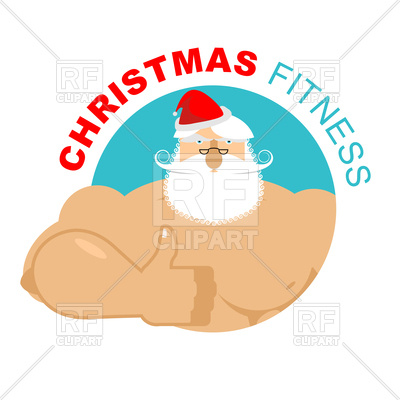 400x400 Christmas Fitness. Strong Santa Thumbs Up. Royalty Free Vector