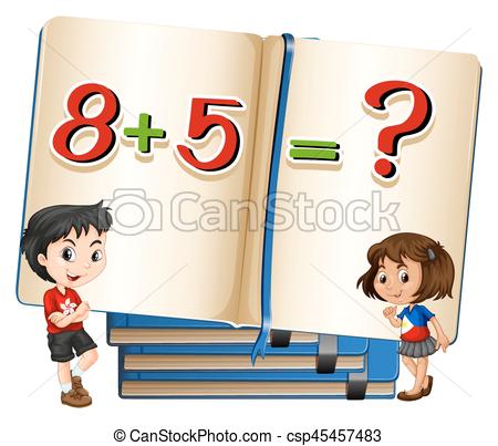 450x403 Kids And Math Problem In Book Illustration Vector