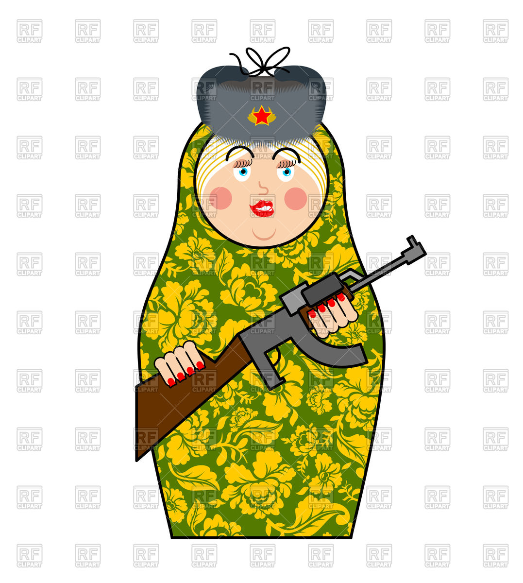 1077x1200 Military Matrioshka With Gun Royalty Free Vector Clip Art Image