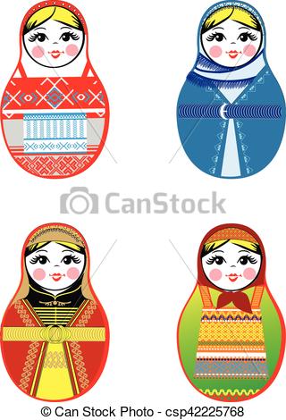 320x470 Nested Dolls Set. Matryoshka With Different Traditional Clip