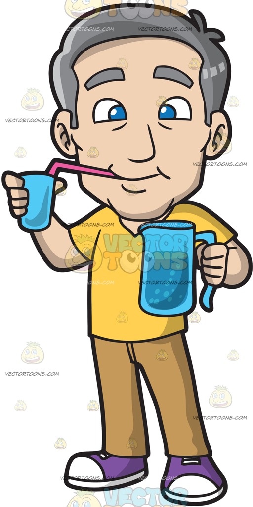 512x1024 A Mature Man Sipping A Cold Drink Cartoon Clipart Vector Toons