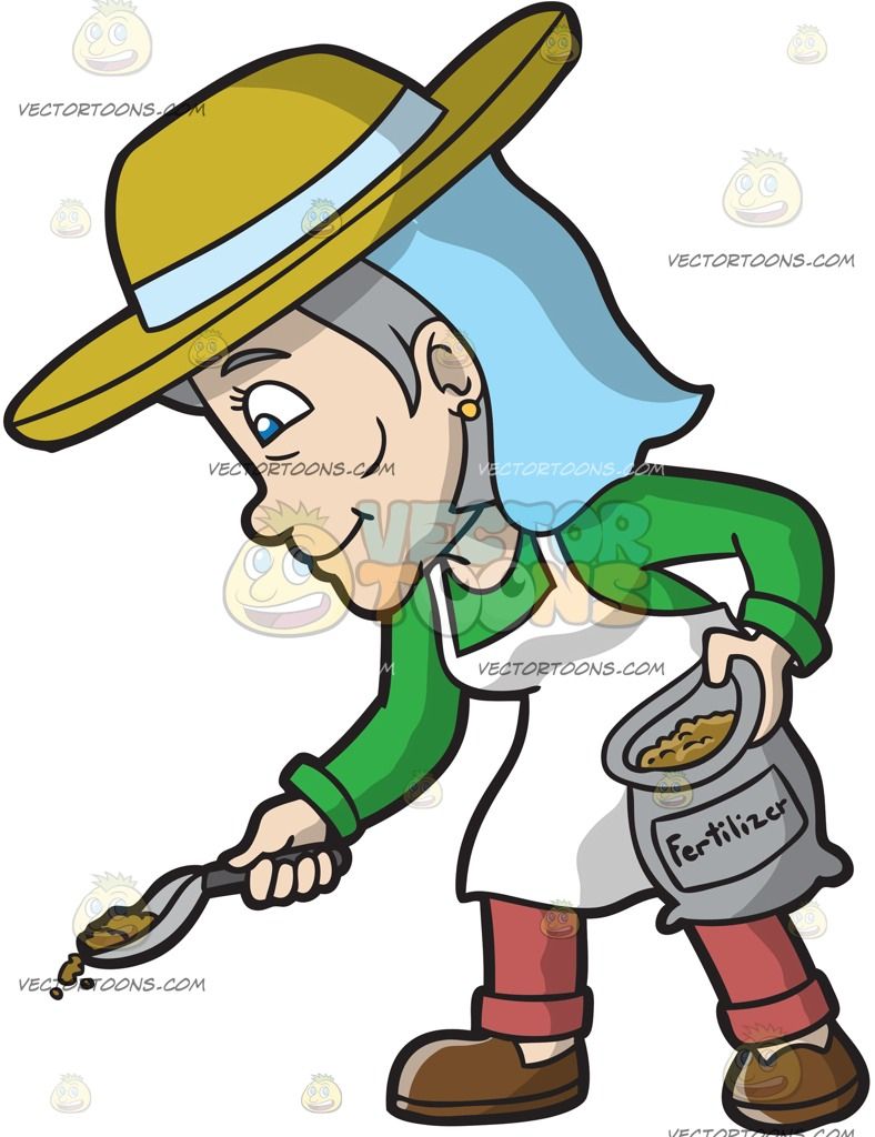 788x1024 A Mature Woman Adding Fertilizer To The Garden Cartoon Illustrations
