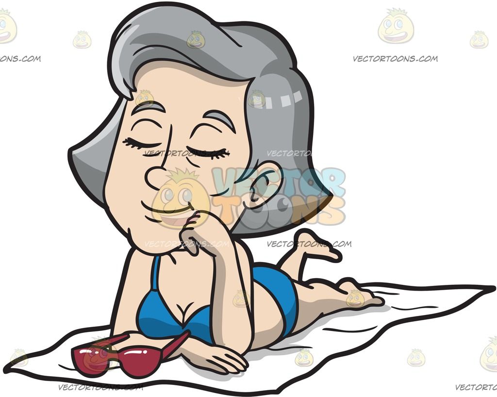 1024x818 A Mature Woman Enjoying A Sun Bath Red Sunglasses And Cartoon