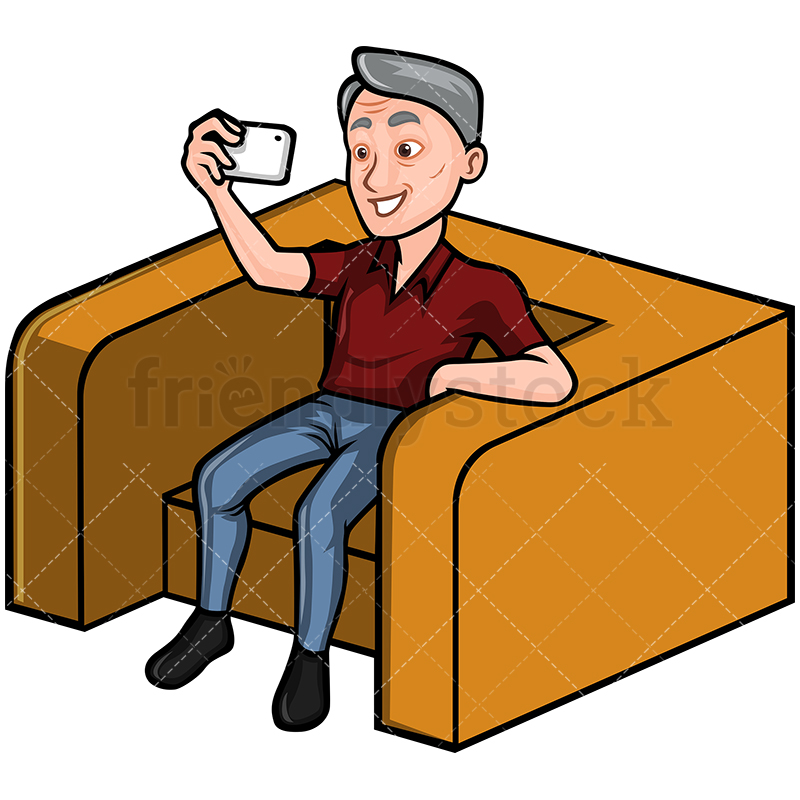 800x800 Mature Man Taking Selfie With His Phone Vector Cartoon Clipart