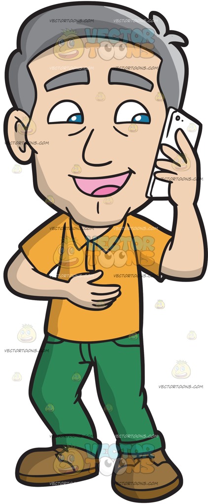 422x1024 A Mature Man Calls His Friend Using A Smart Phone Cartoon Clipart