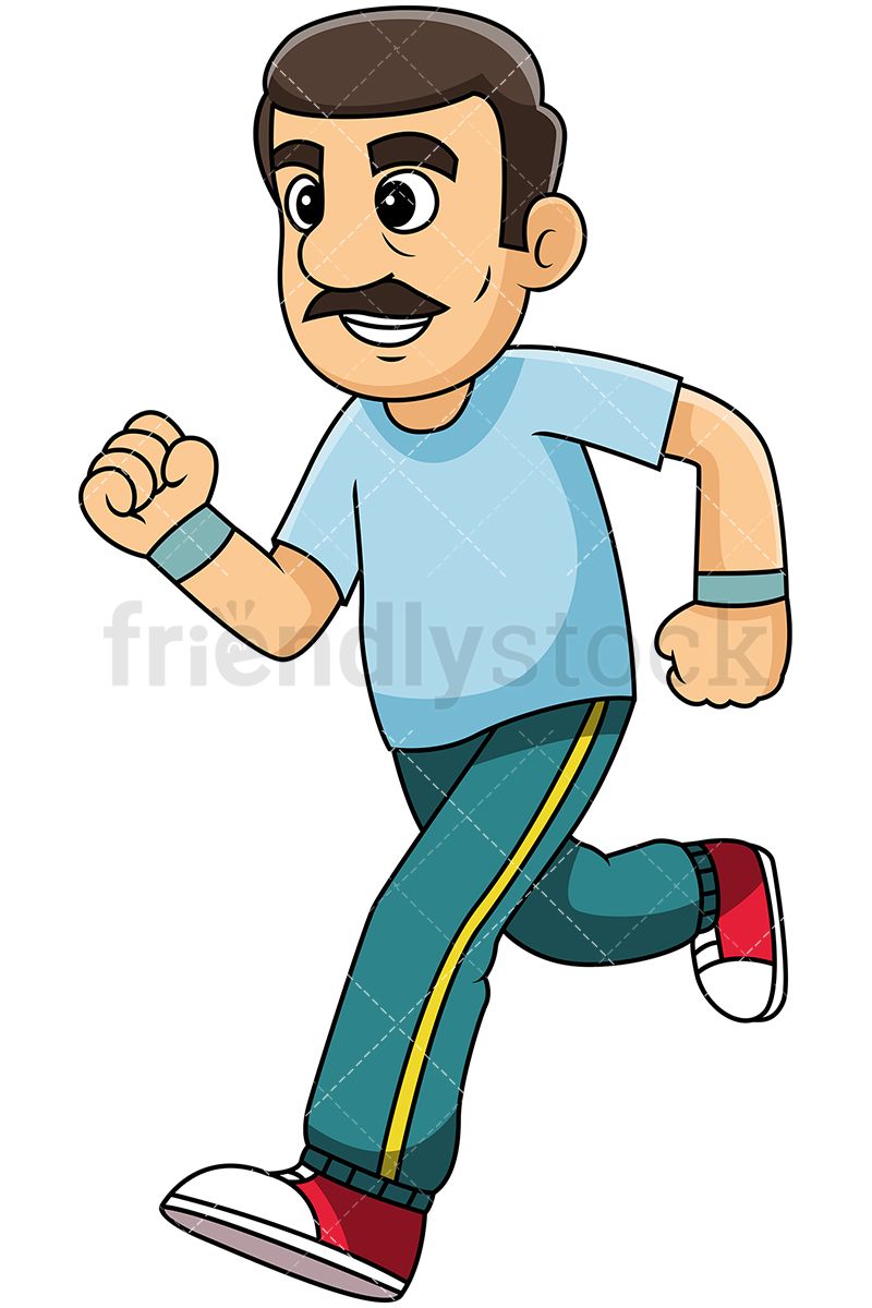 800x1200 Mature Man With Mustache Jogging Vector Cartoon Clipart