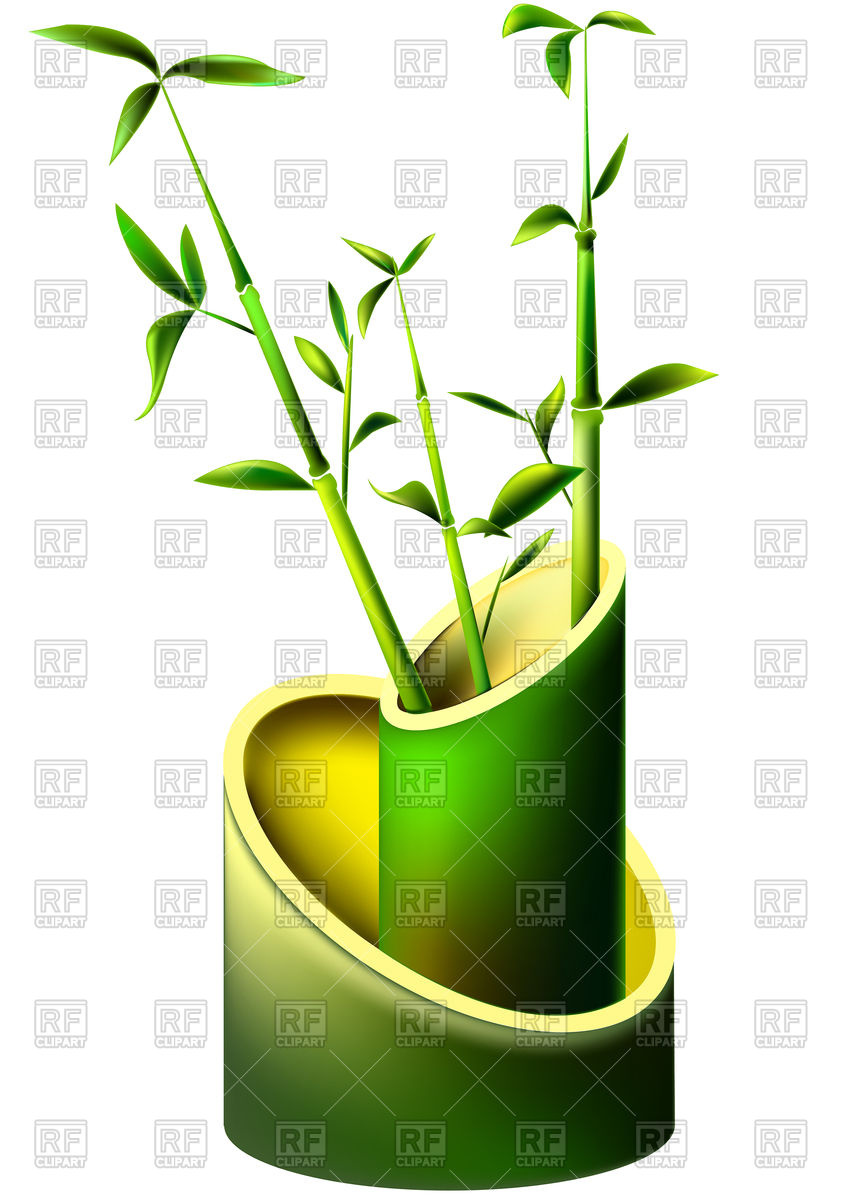 848x1200 Vase From Mature Bamboo Stems And Young Leaves Royalty Free Vector