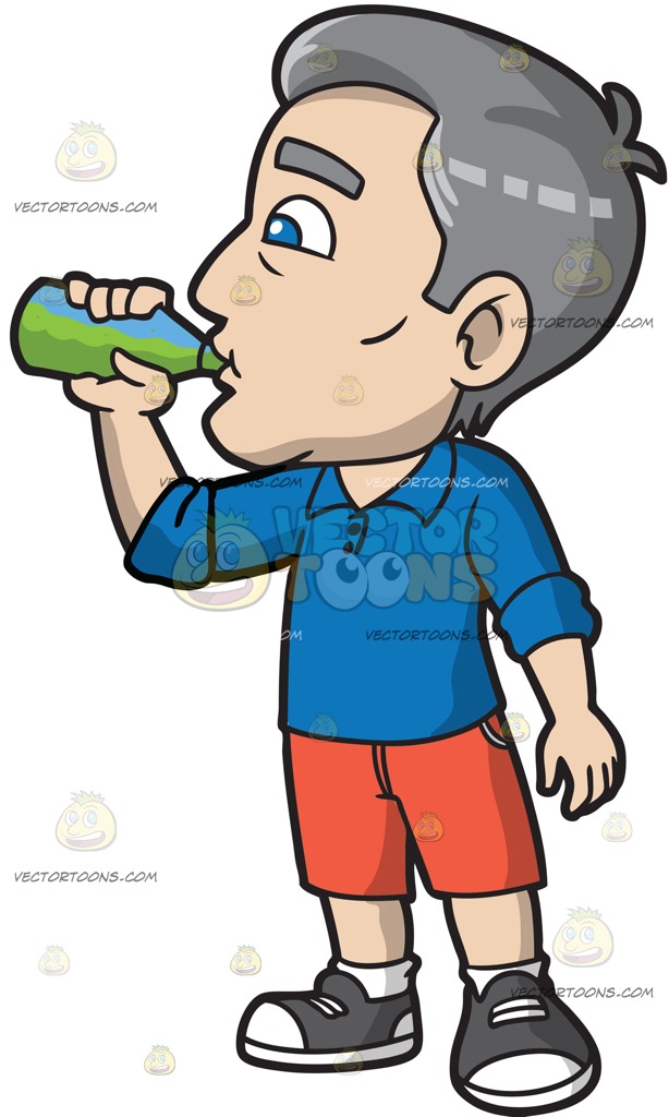 614x1024 A Mature Man Drinking A Bottle Of Juice Cartoon Clipart Vector Toons