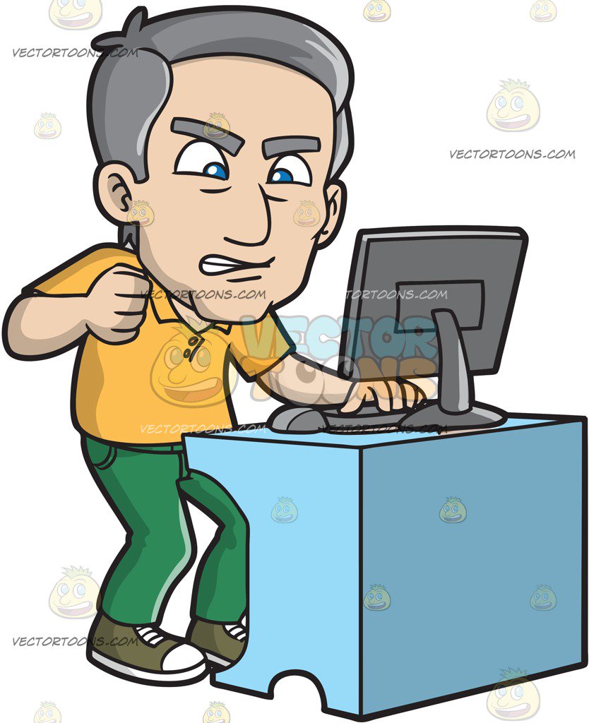 834x1024 A Mature Man Gets Angry While Surfing The Internet Cartoon Clipart