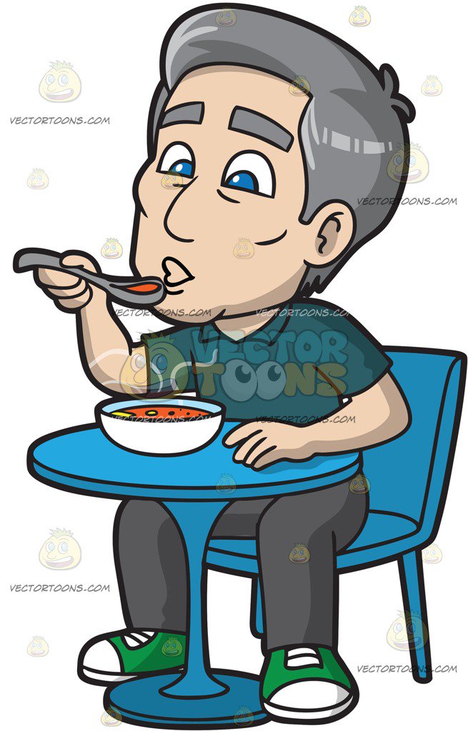 655x1024 A Mature Man Having A Hot Bowl Of Tomato Soup Cartoon Clipart