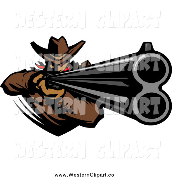600x620 Clip Art Of A Western Cowboy Aiming A Rifle By Chromaco