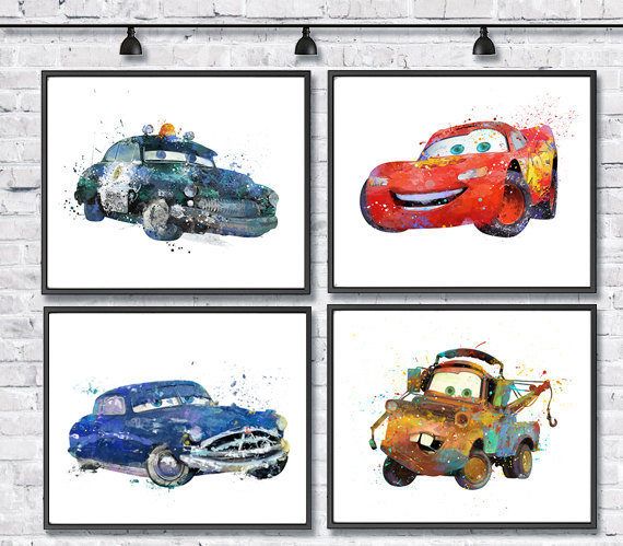 570x499 Mcqueen Watercolor Print Set, Disney Art, Pixar, Cars Art