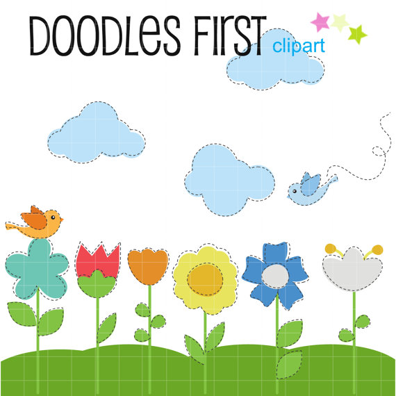 570x570 Cute Simple Flowers Digital Clip Art Set Digital Clip Art Set