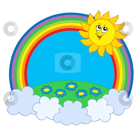 450x416 Sun And Meadow In Rainbow Stock Vector