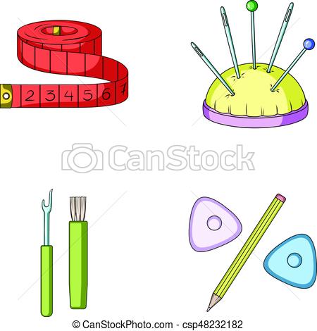 450x470 Measuring Tape, Needles, Crayons And Pencil.sewing Or Vector