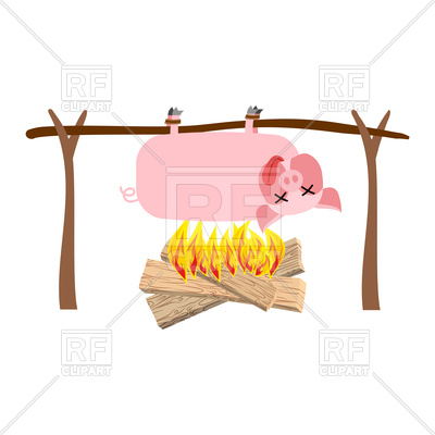 400x400 Grilled Pig Meat On Spit. Roasting Pork. Bbq Piglet Royalty Free
