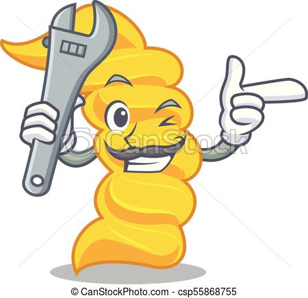 450x435 Mechanic Fusilli Pasta Mascot Cartoon Vector Illustration Clipart