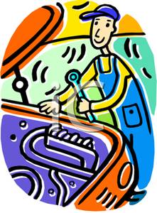 221x300 Royalty Free Clipart Image A Mechanic Working Under The Hood Of A Car