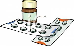 300x188 A Pill Bottle And Two Packs Of Medicine Clip Art Image