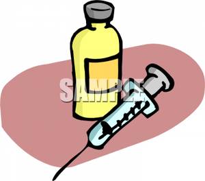 300x264 A Syringe Next To A Bottle Of Medicine Clip Art Image