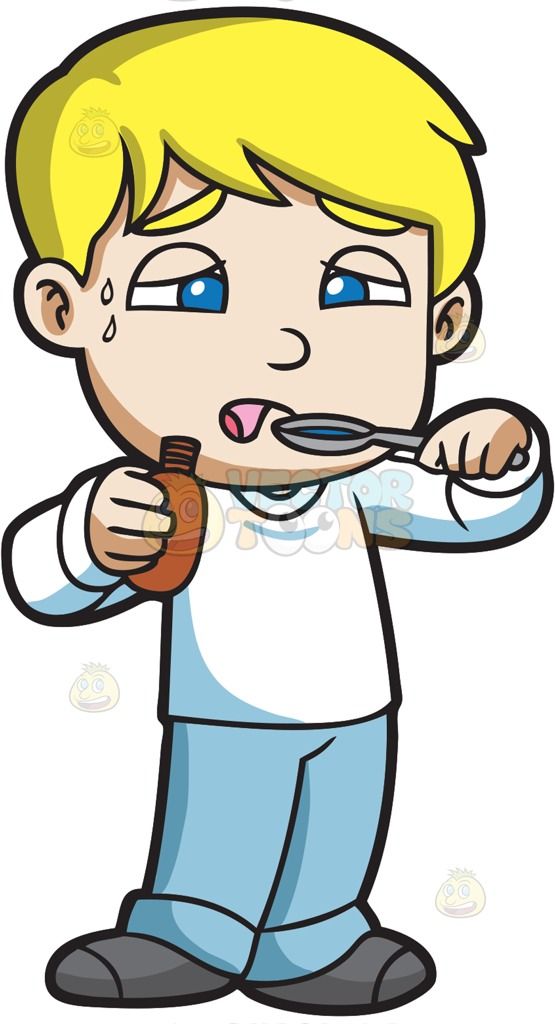 555x1024 A Sick Boy Taking A Spoonful Of His Medicine 1 Clipart