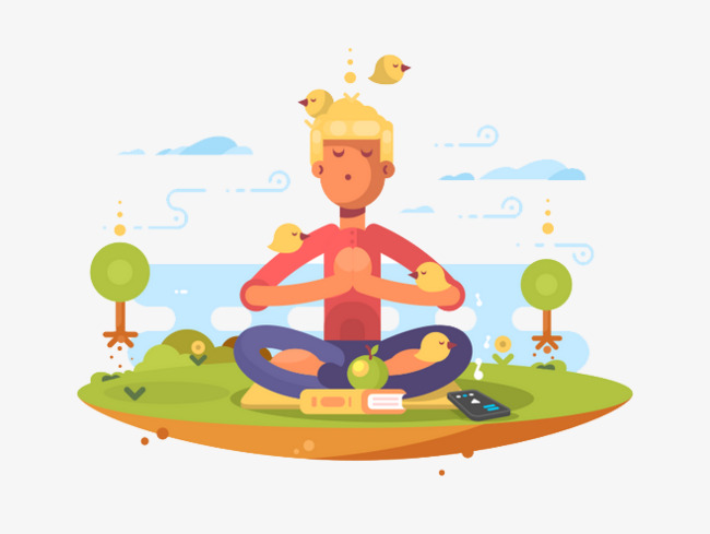 650x489 Hand Painted Meditation Boys, Meditate, Schoolboy, Birds Png Image