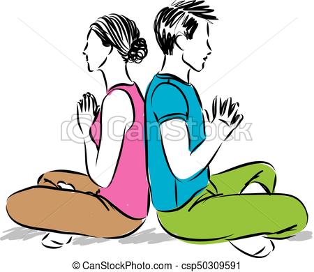 450x390 Couple In Yoga Position Meditation Vector Illustration Eps Vectors
