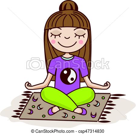 450x444 Girl Doing Yoga. Woman Sitting In Half Lotus Pose. Hand Vectors