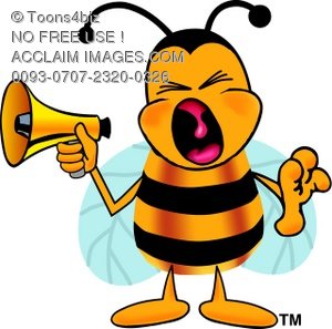 300x297 Toons4biz Cartoon Bumble Bee Or Honey Bee Holding A Megaphone