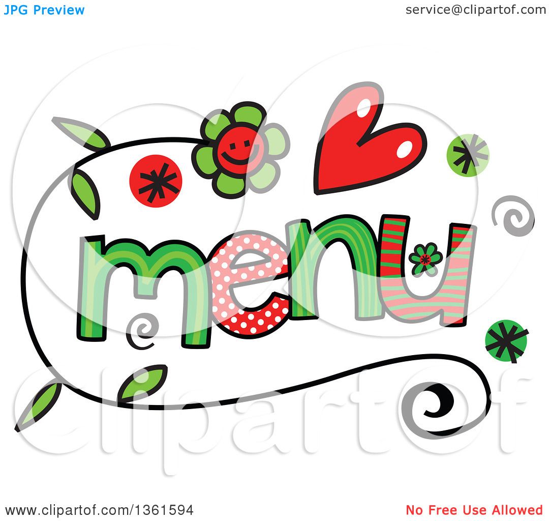 1080x1024 Clipart Of Colorful Sketched Menu Word Art