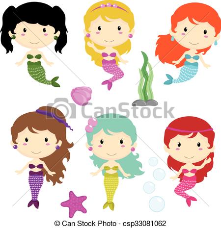 450x465 Mermaid Girls And Underwater Collection Clip Art Vector