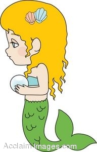 192x300 Clip Art Illustration Of A Little Blonde Mermaid Holding A Pearl