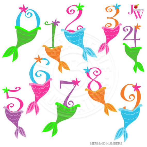 570x570 Mermaid Numbers Cute Digital Clipart Numbers With Mermaid