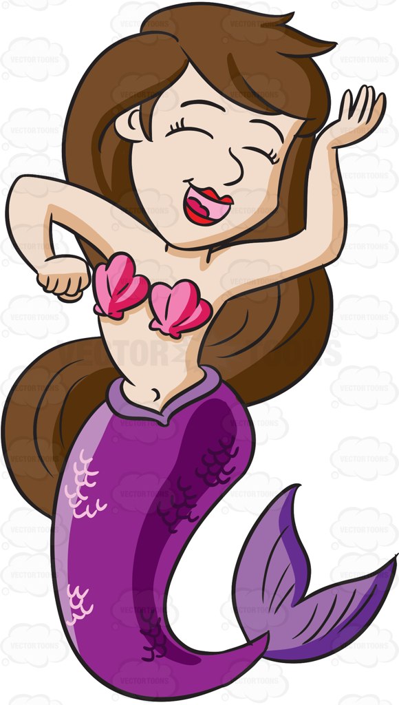 580x1024 A Mermaid With Violet Tail Enjoying Her Day Cartoon Clipart