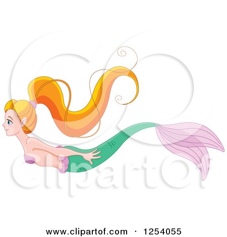 450x470 Clipart Of A Pretty Green Haired Mermaid With A Blue Tail