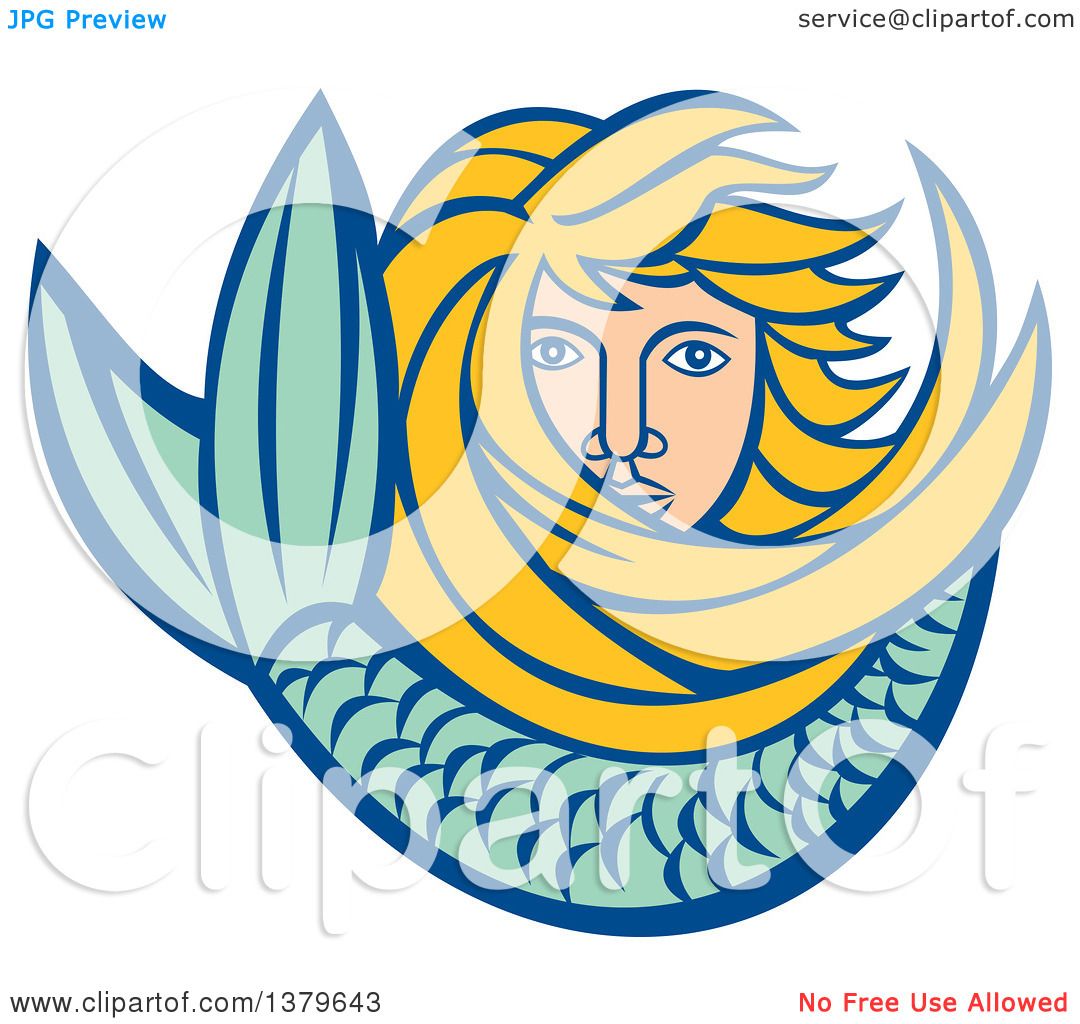 1080x1024 Clipart Of A Retro Blond Female Mermaid With Long Hair And A Tail