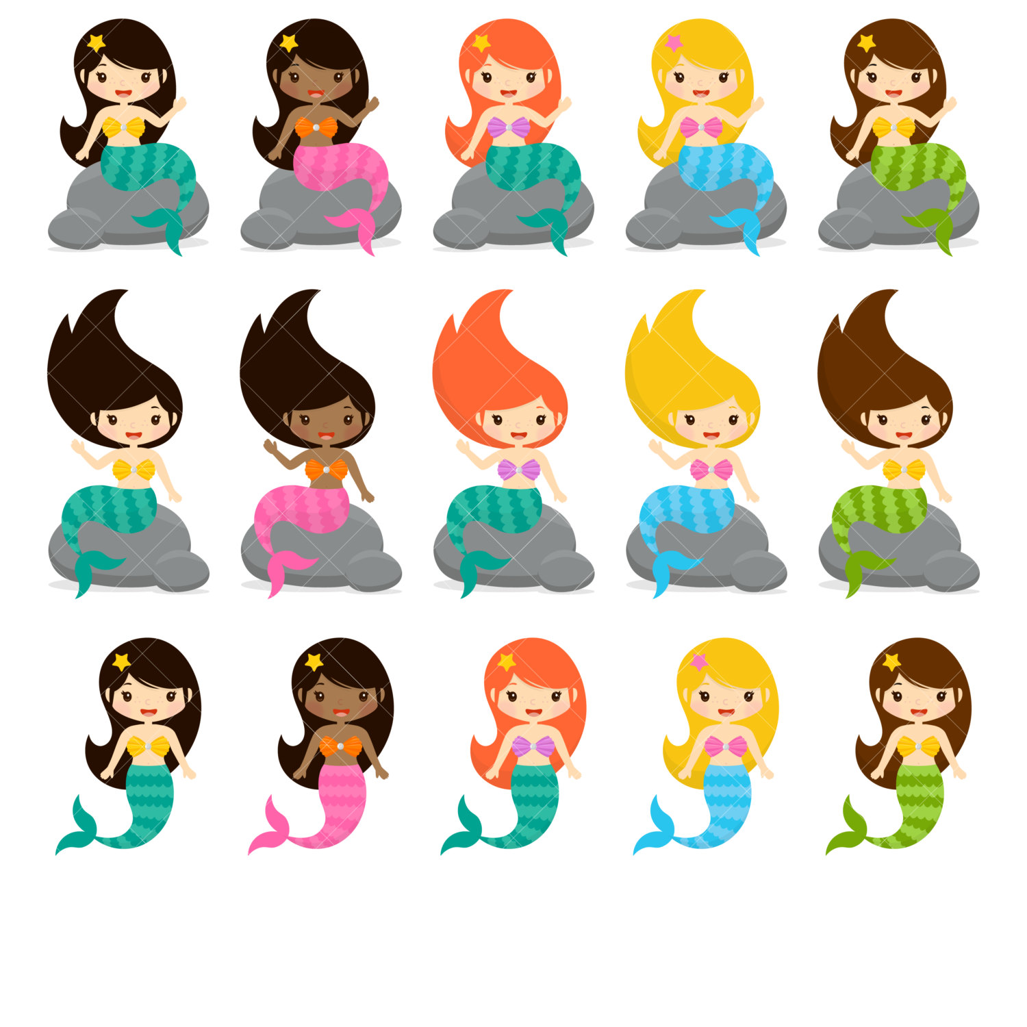 1500x1500 Mermaid Clipart Under The Sea Creatures Seahorse Crab