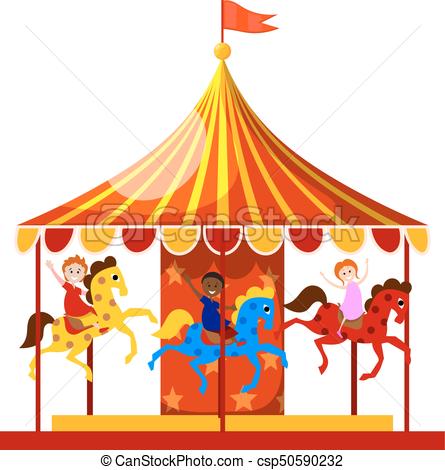 445x470 Merry Go Round Is Circling The Merry Children. Vector Vectors