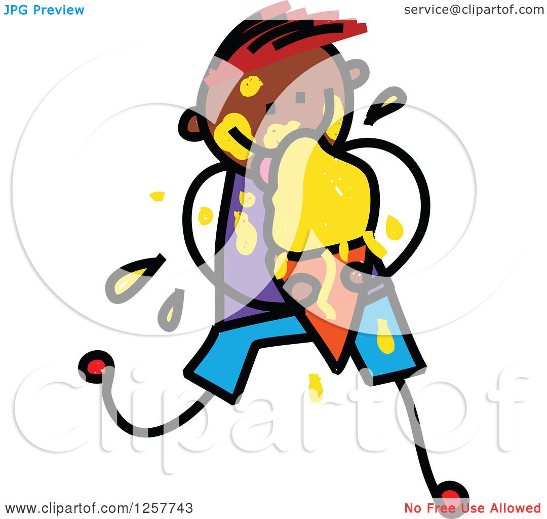 1080x1024 Clipart Of A Black Stick Boy Messily Eating A Waffle Ice Cream