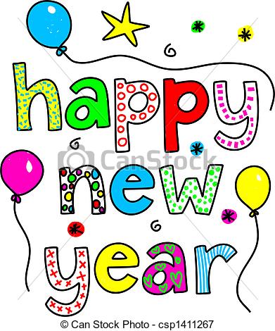 391x470 Whimsical Decorative Happy New Year Text Message. Stock