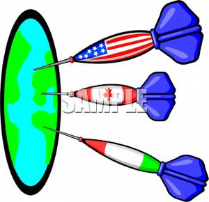 300x290 American, Canadian, And Mexican Flag Darts On A Globe Clipart Image