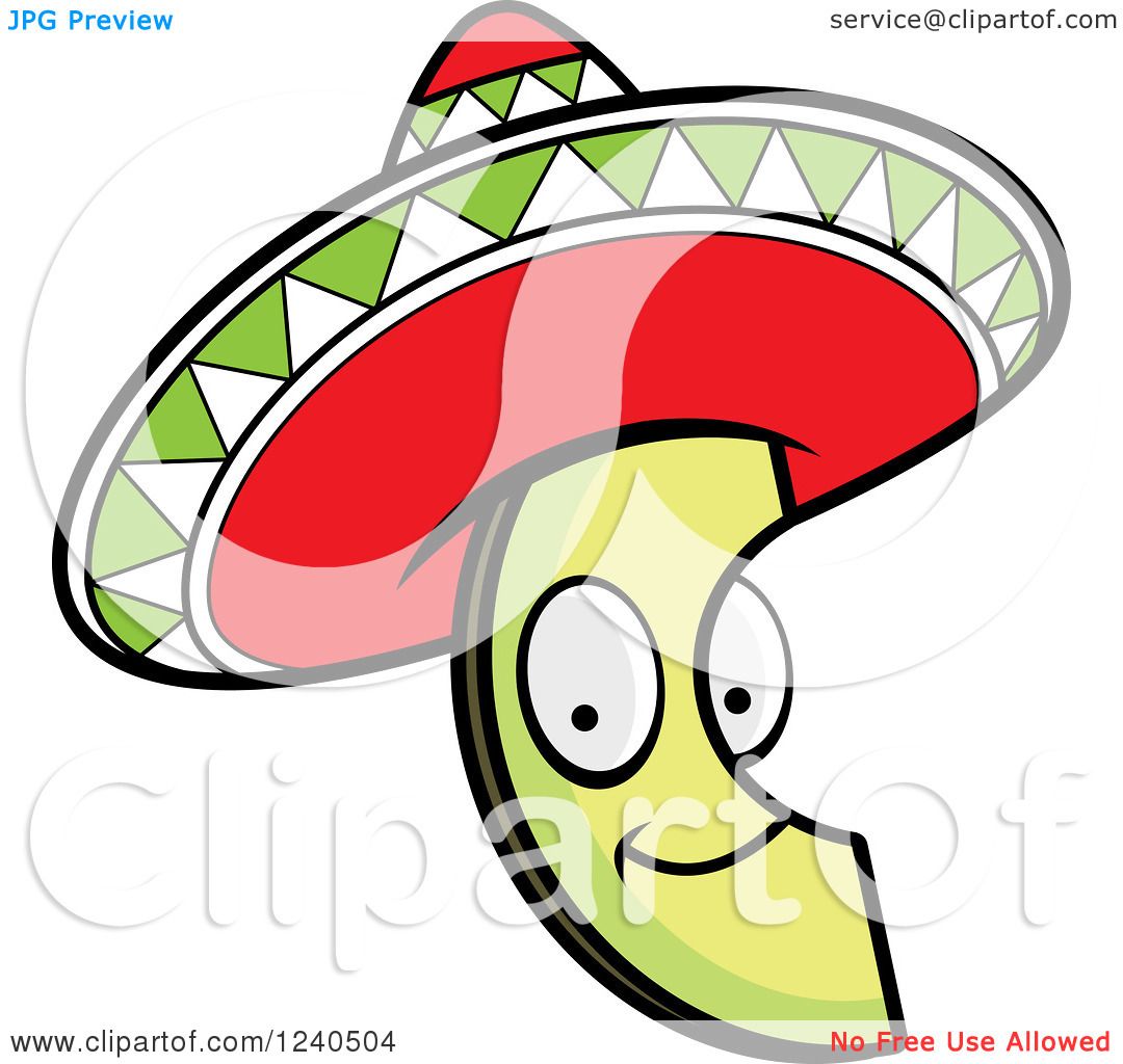 1080x1024 Clipart Of A Happy Mexican Avocado Slice With A Sombrero Hat