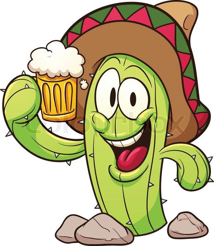 696x800 Cartoon Mexican Cactus Holding A Beer. Vector Clip Art