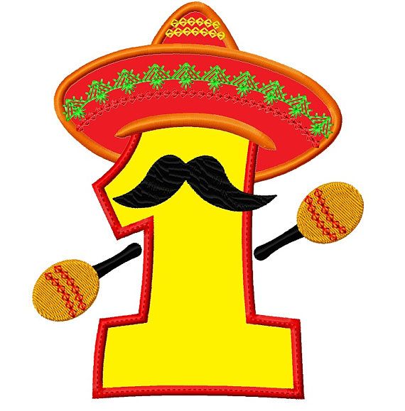570x579 Mexican Fiesta Hat Number One 1 Applique Embroidery Design Trim