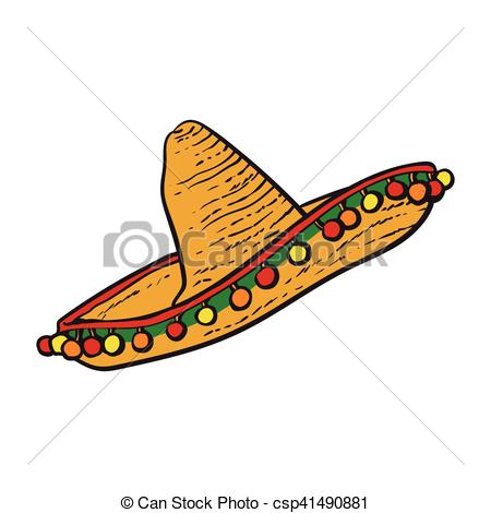 450x470 Traditional Mexican Wide Brimmed Sombrero Hat, Sketch Style