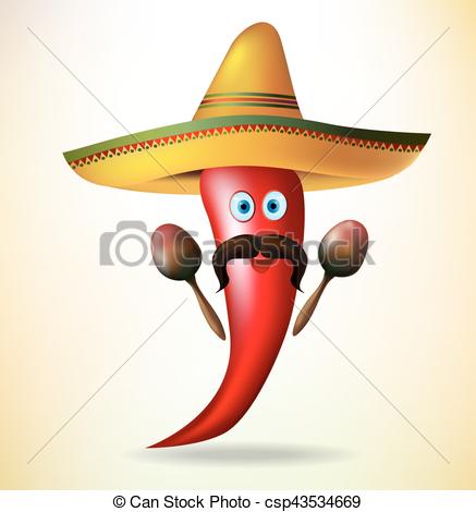 437x470 Illustration Mexican Symbols, Red Chili Pepper, Sombrero Clip