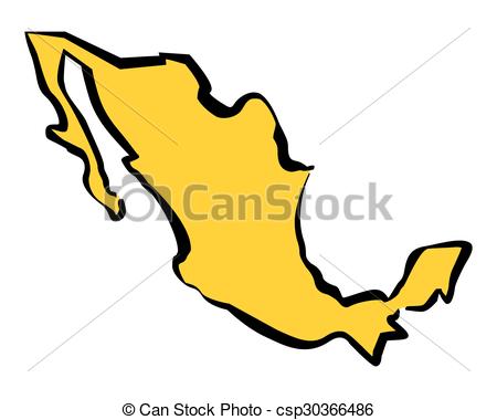 450x380 Drawing Map Of Mexico. Vector Illustration. Vector