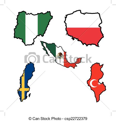 450x470 Map In Colors Of Nigeria,poland,mexico,sweden,tunisia . Vectors